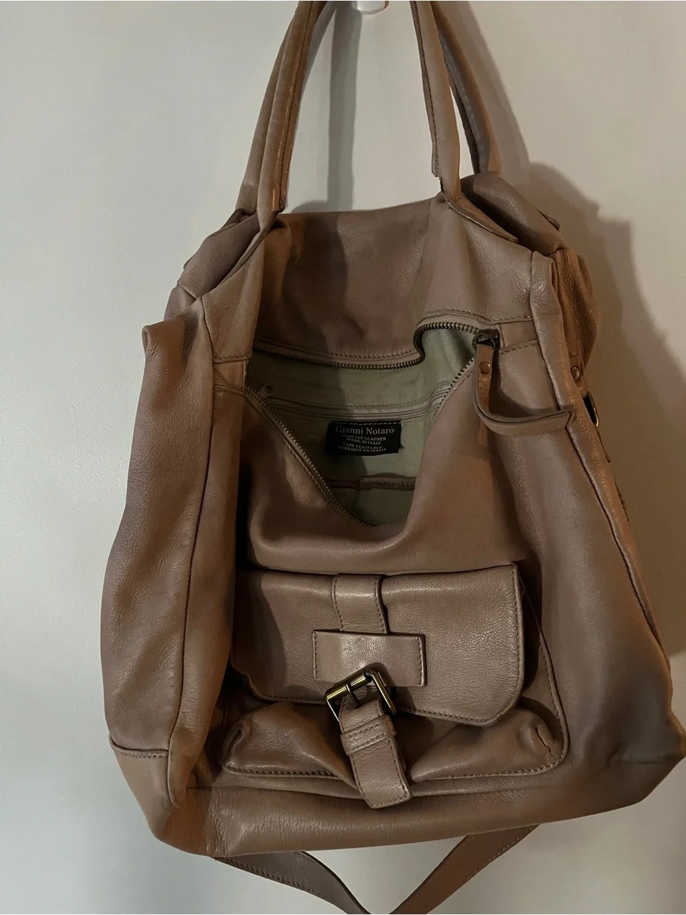 Gianni Notaro Taupe Leather Shoulder Bag